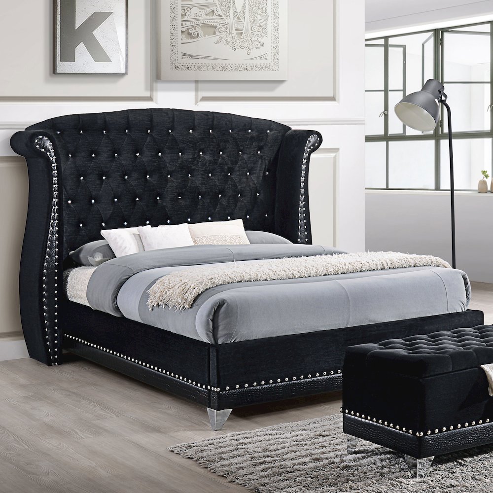 Barzini Upholstered California King Wingback Bed Black. Picture 4
