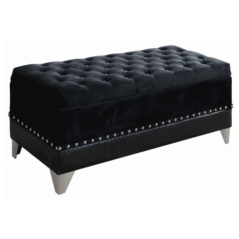 Barzini Velvet Upholstered Tufted Storage Bench Black. Picture 2