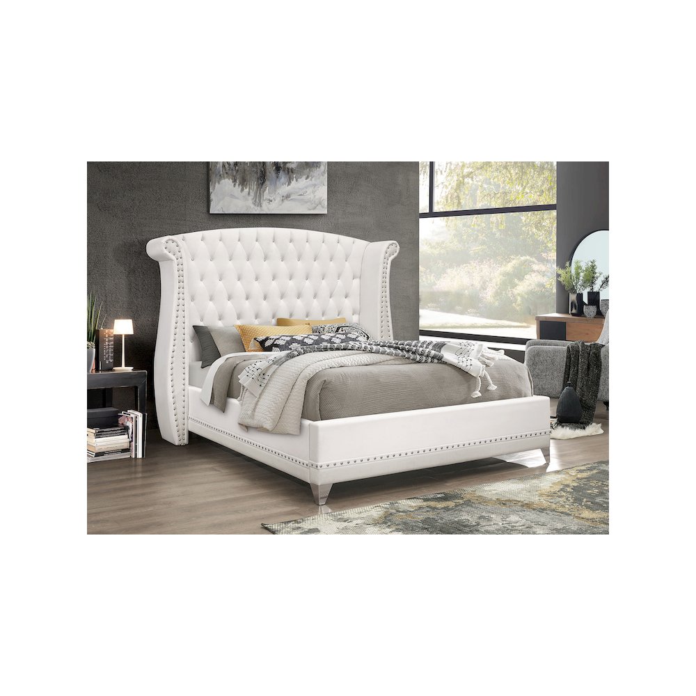 Barzini Upholstered Queen Wingback Bed White. Picture 4