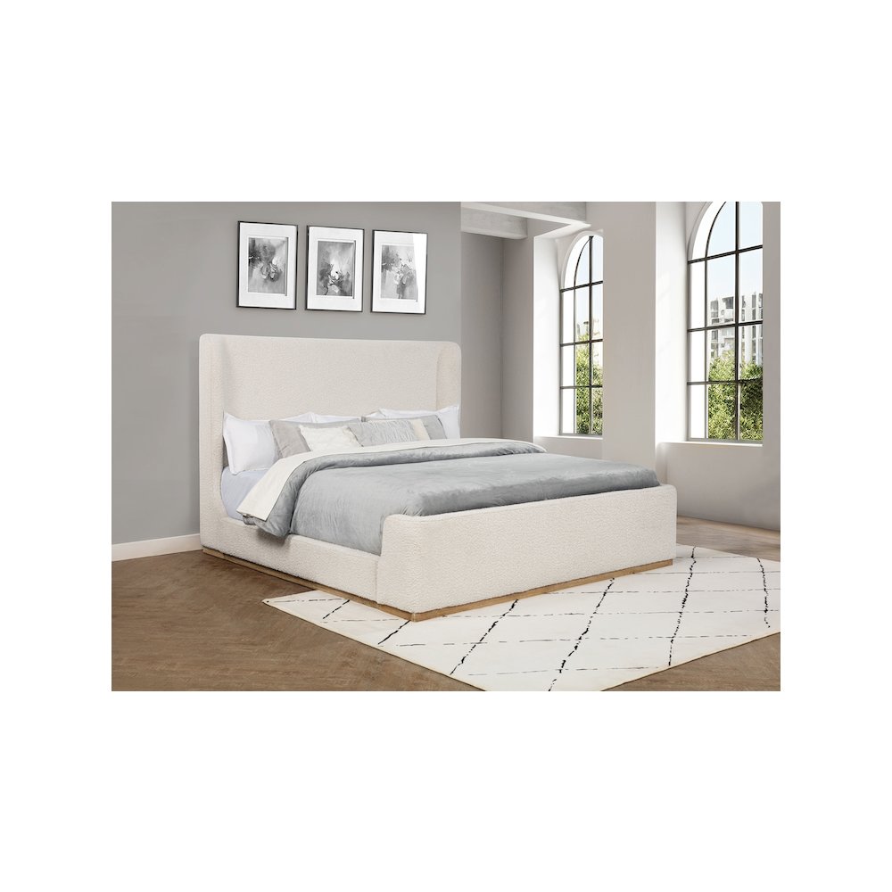 Nala Upholstered Eastern King Sleigh Bed Cream. Picture 8