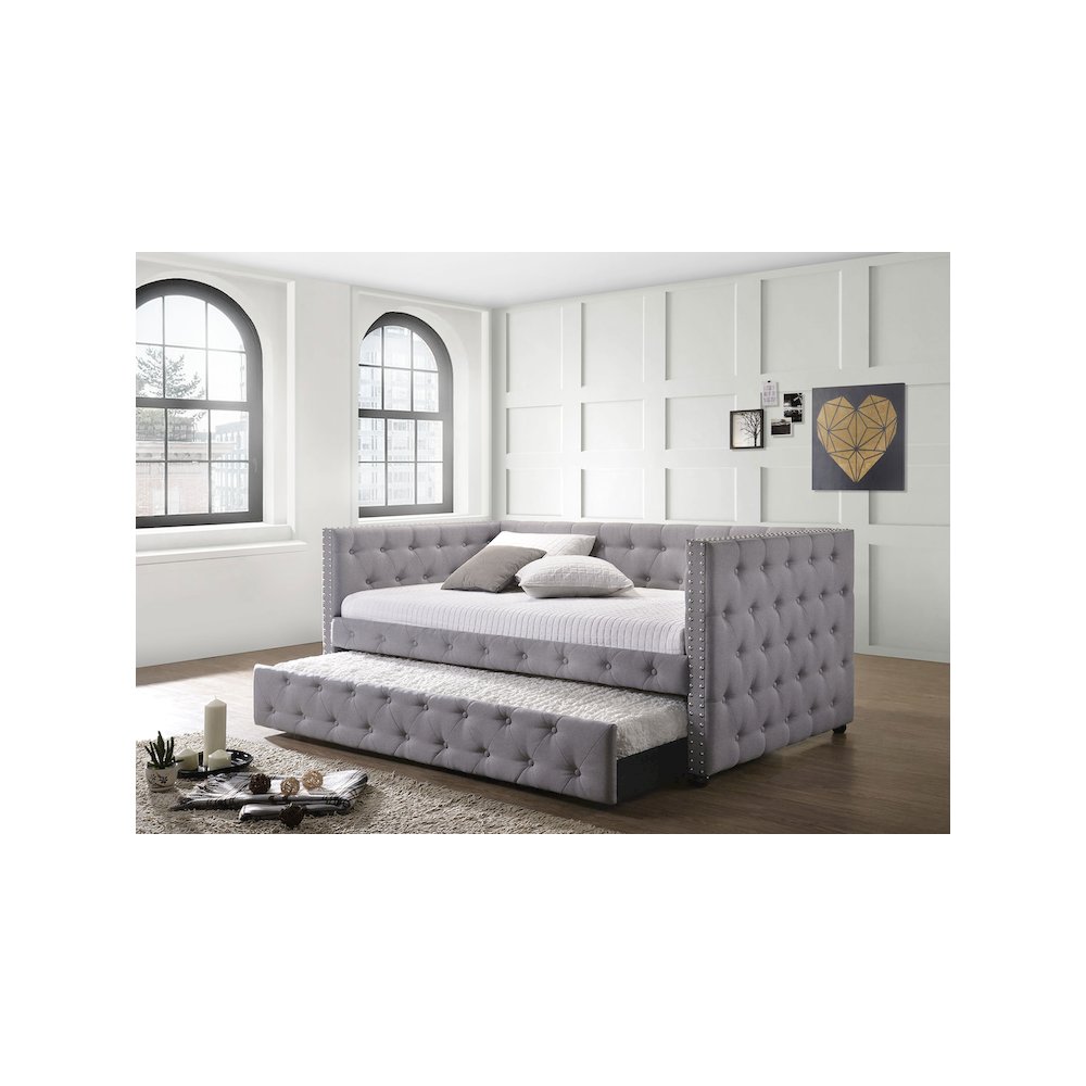 Mockern Upholstered Twin Daybed with Trundle Grey. Picture 8