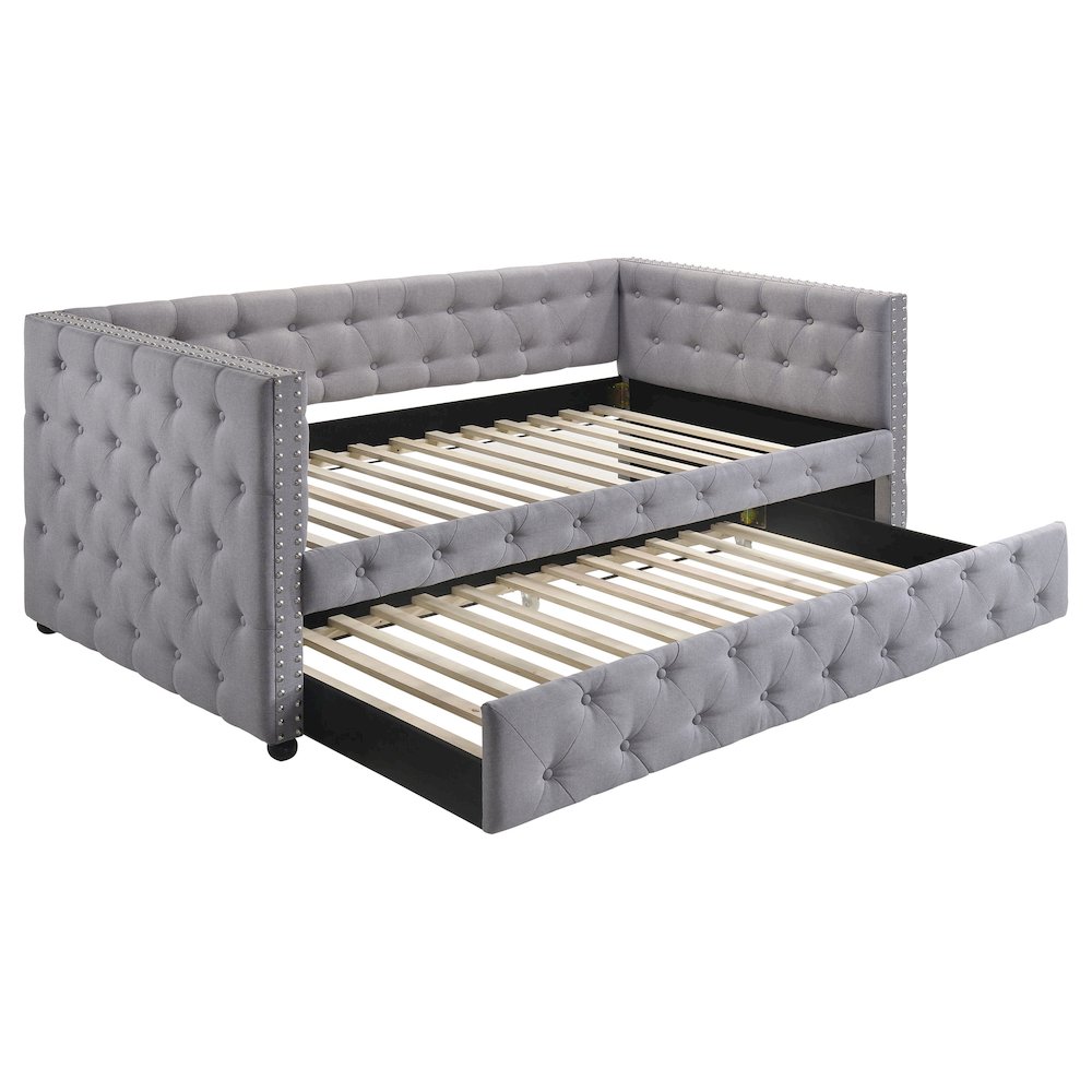 Mockern Upholstered Twin Daybed with Trundle Grey. Picture 2