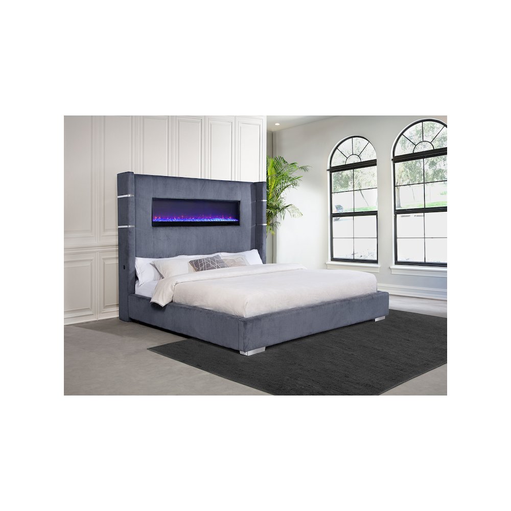 Tisdall 67-inch Upholstered Eastern King Fireplace Bed Grey. Picture 7