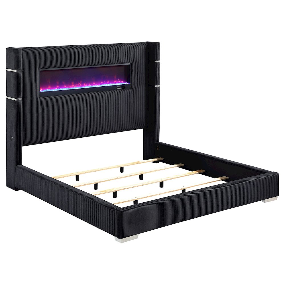 Tisdall 67-inch Upholstered Queen Fireplace Bed Black. Picture 2