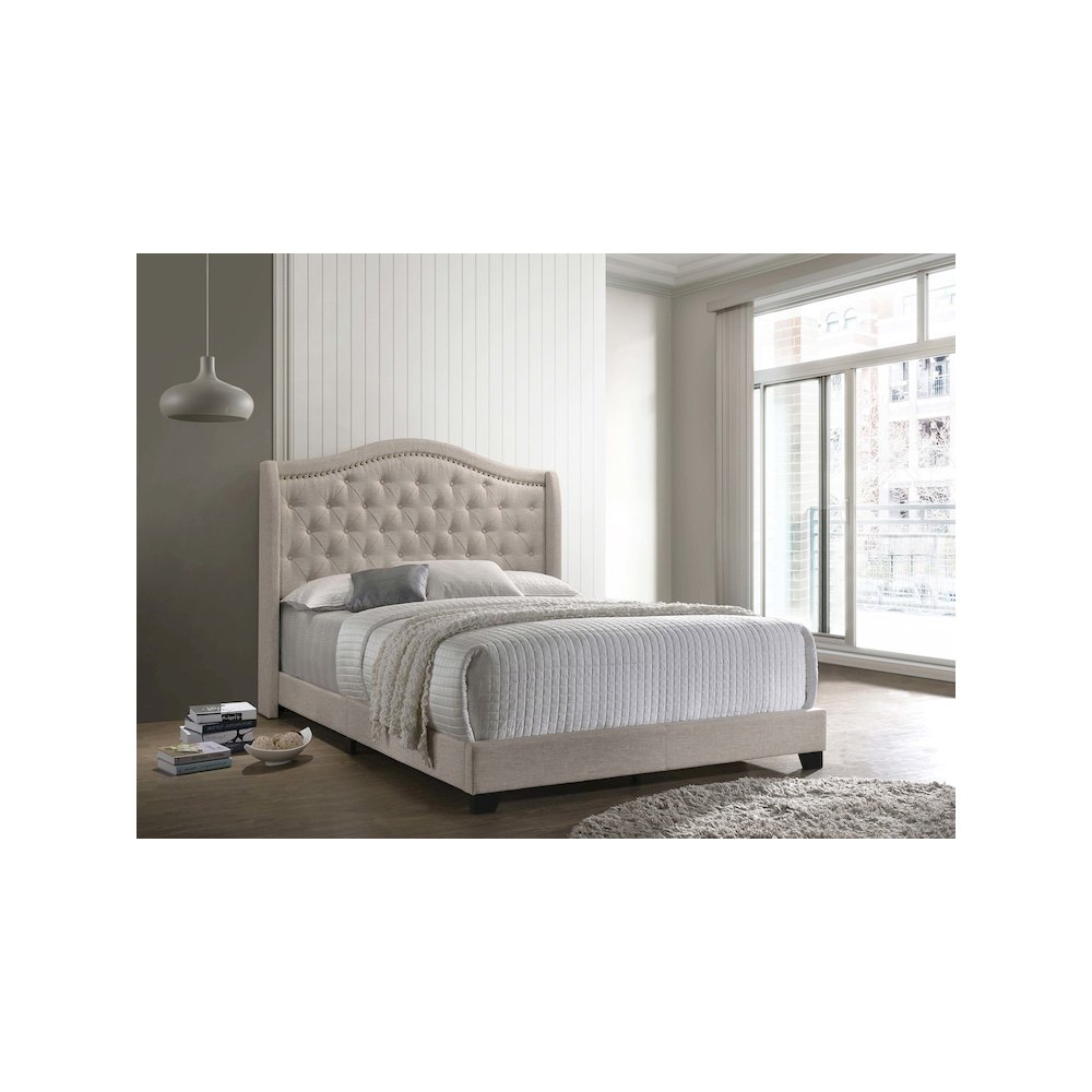 Sonoma Upholstered Eastern King Wingback Bed Beige. Picture 6