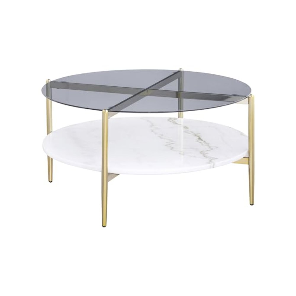 Jonelle 2-piece Round Coffee and End Table Set Gold. Picture 4