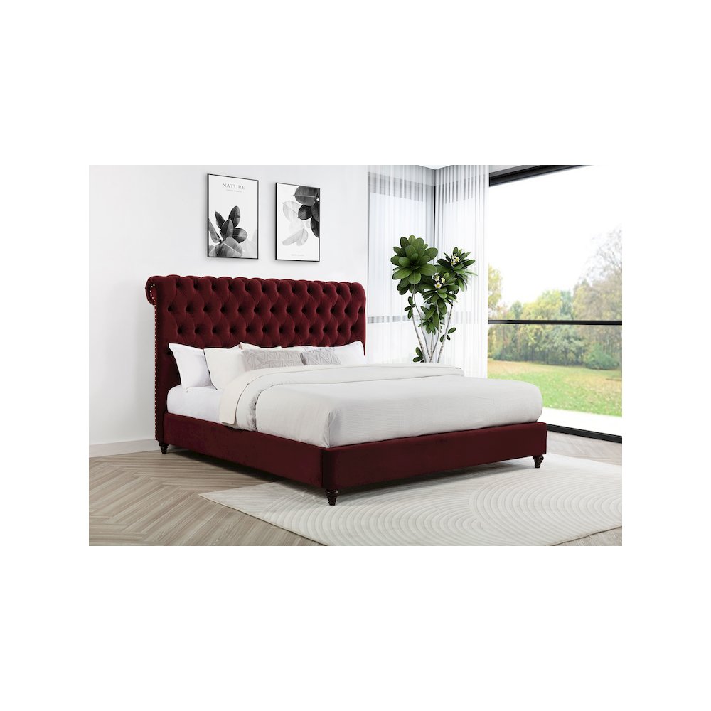 Devon 57-inch Upholstered California King Panel Bed Wine Red. Picture 9