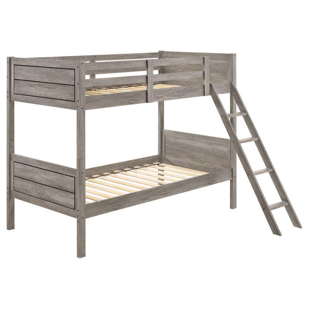 Ryder Wood Twin Over Twin Bunk Bed Weathered Taupe. Picture 2