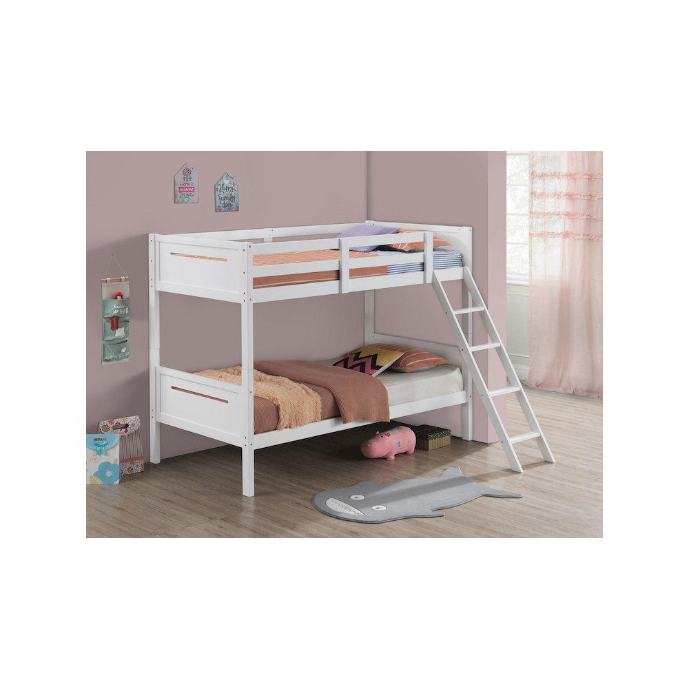 Littleton Wood Twin Over Twin Bunk Bed White. Picture 7