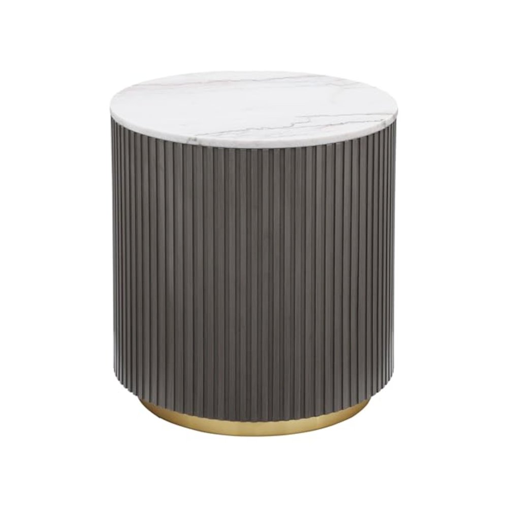 Jason 2-piece Round Marble Coffee and End Table Set White. Picture 2