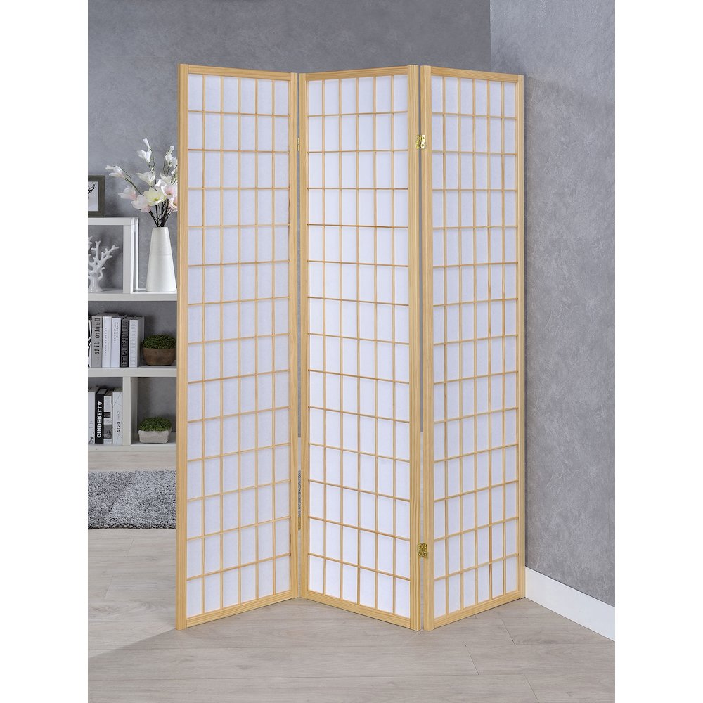 Carrie 3-Panel Room Divider Folding Shoji Screen Natural. Picture 6