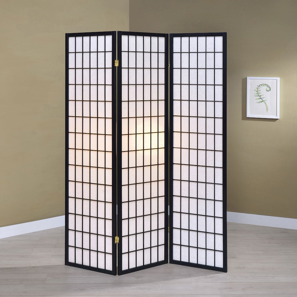 Carrie 3-Panel Room Divider Folding Shoji Screen Black. Picture 7