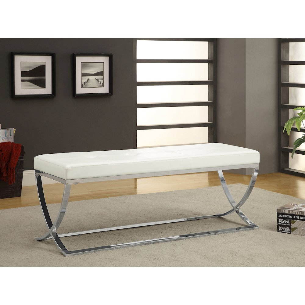 Walton Leatherette Upholstered Tufted Accent Bench White. Picture 5