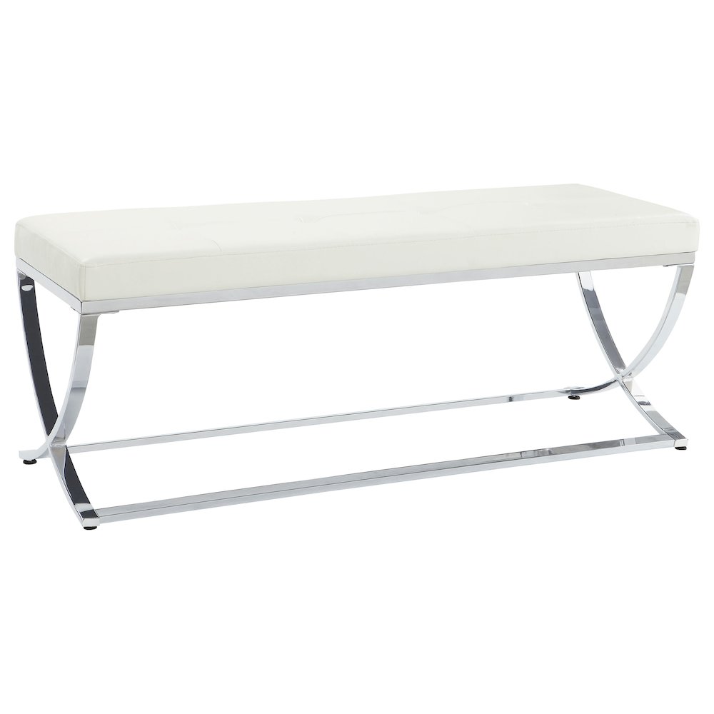 Walton Leatherette Upholstered Tufted Accent Bench White. Picture 2