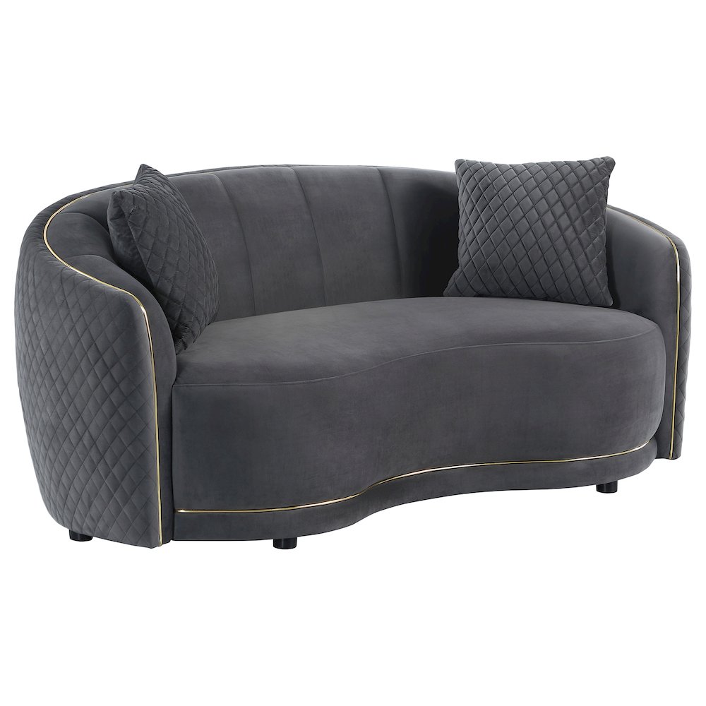 Brookside Velvet Upholstered Curved Loveseat Dark Grey. Picture 2