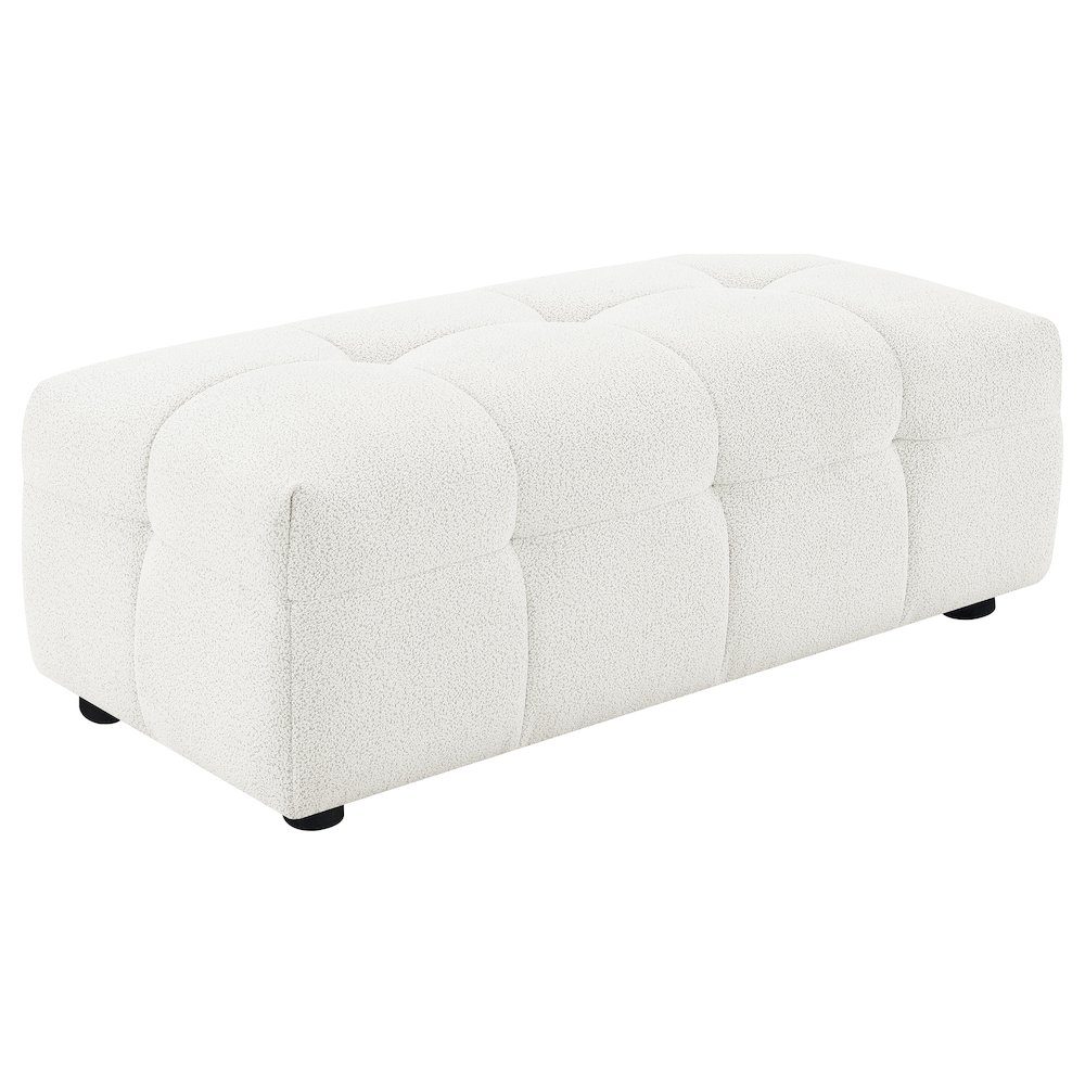 Everly Boucle Upholstered Rectangular Ottoman Off White. Picture 2