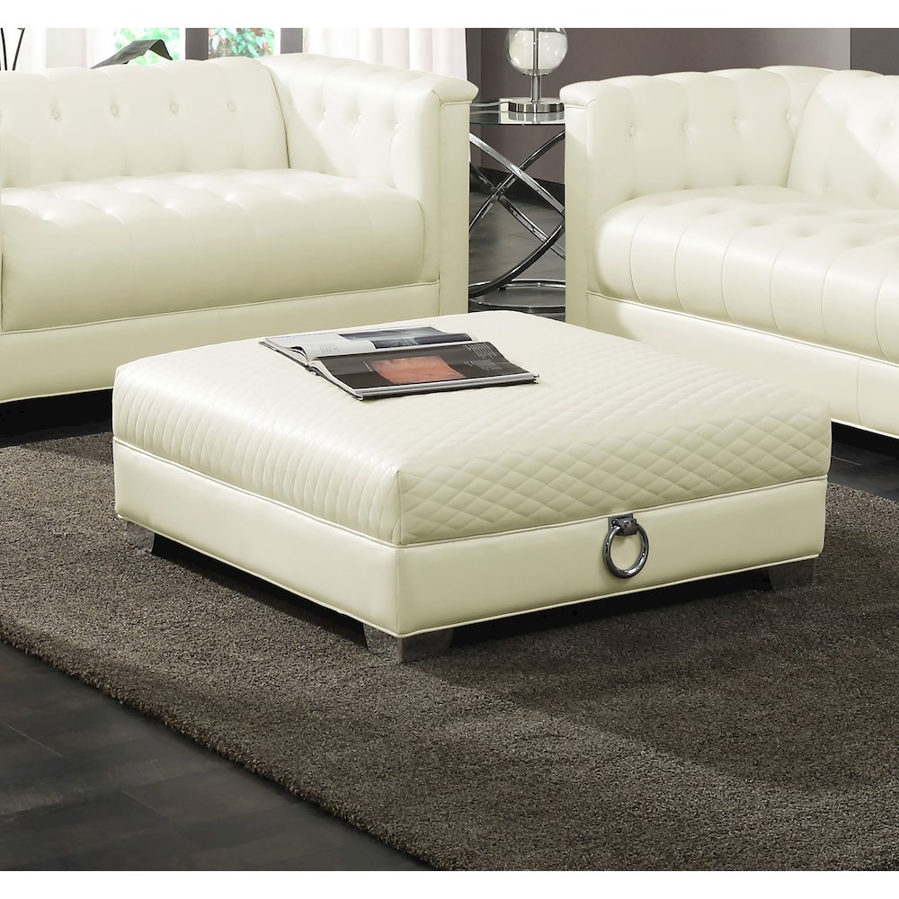 Chaviano Square Upholstered Ottoman Pearl White. Picture 5