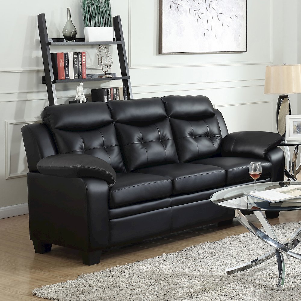 Finley Upholstered Padded Arm Tufted Sofa Black. Picture 9