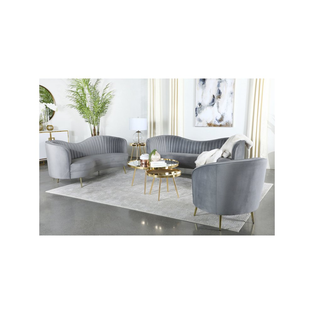 Sophia 3-piece Upholstered Channel Tufted Sofa Set Grey. Picture 12
