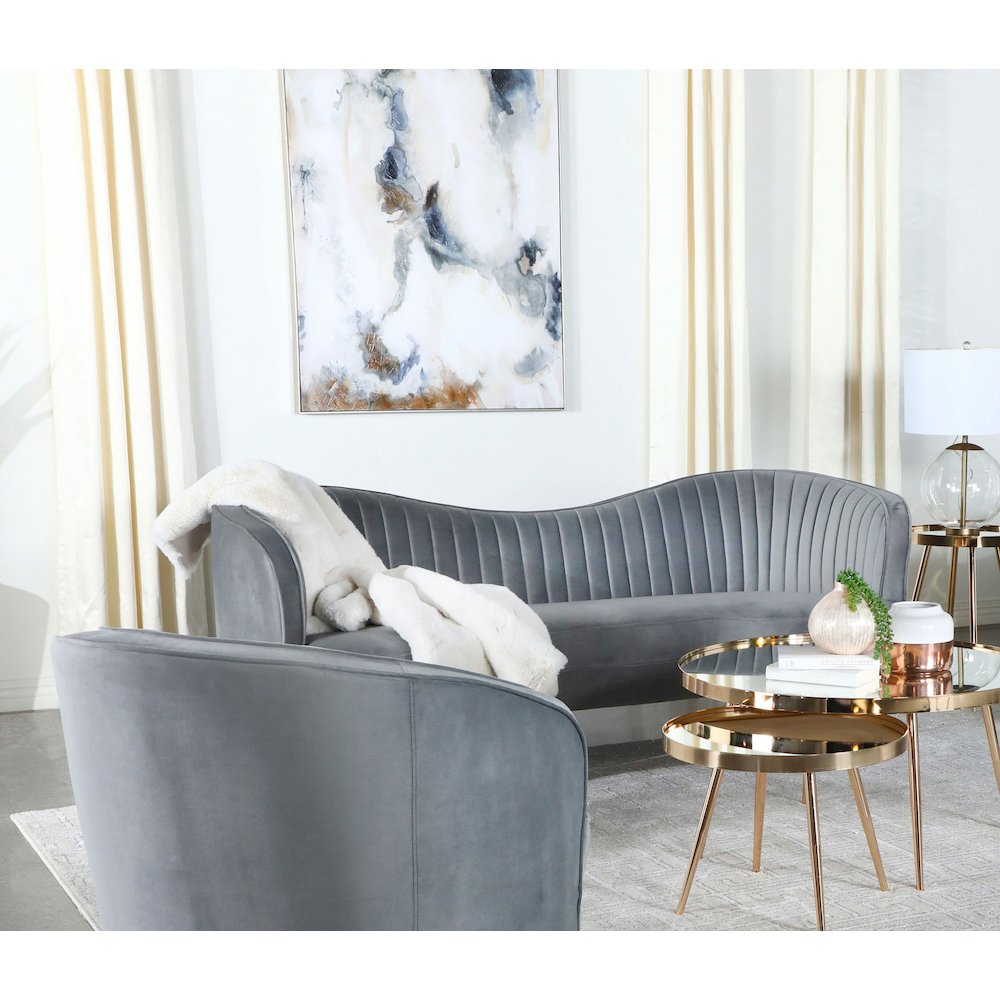 Sophia Upholstered Channel Tufted Loveseat Grey. Picture 9
