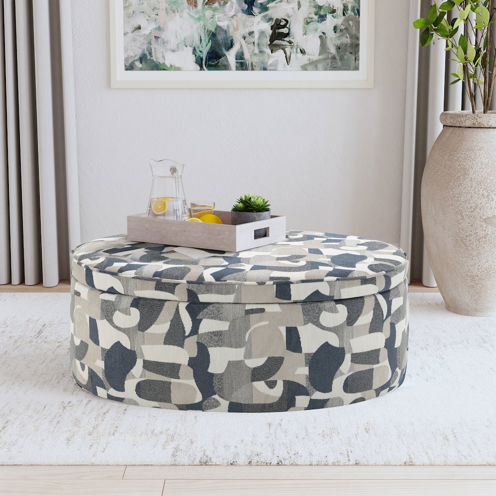 Tomkins Oval Upholstered Storage Ottoman Indigo Blue. Picture 8