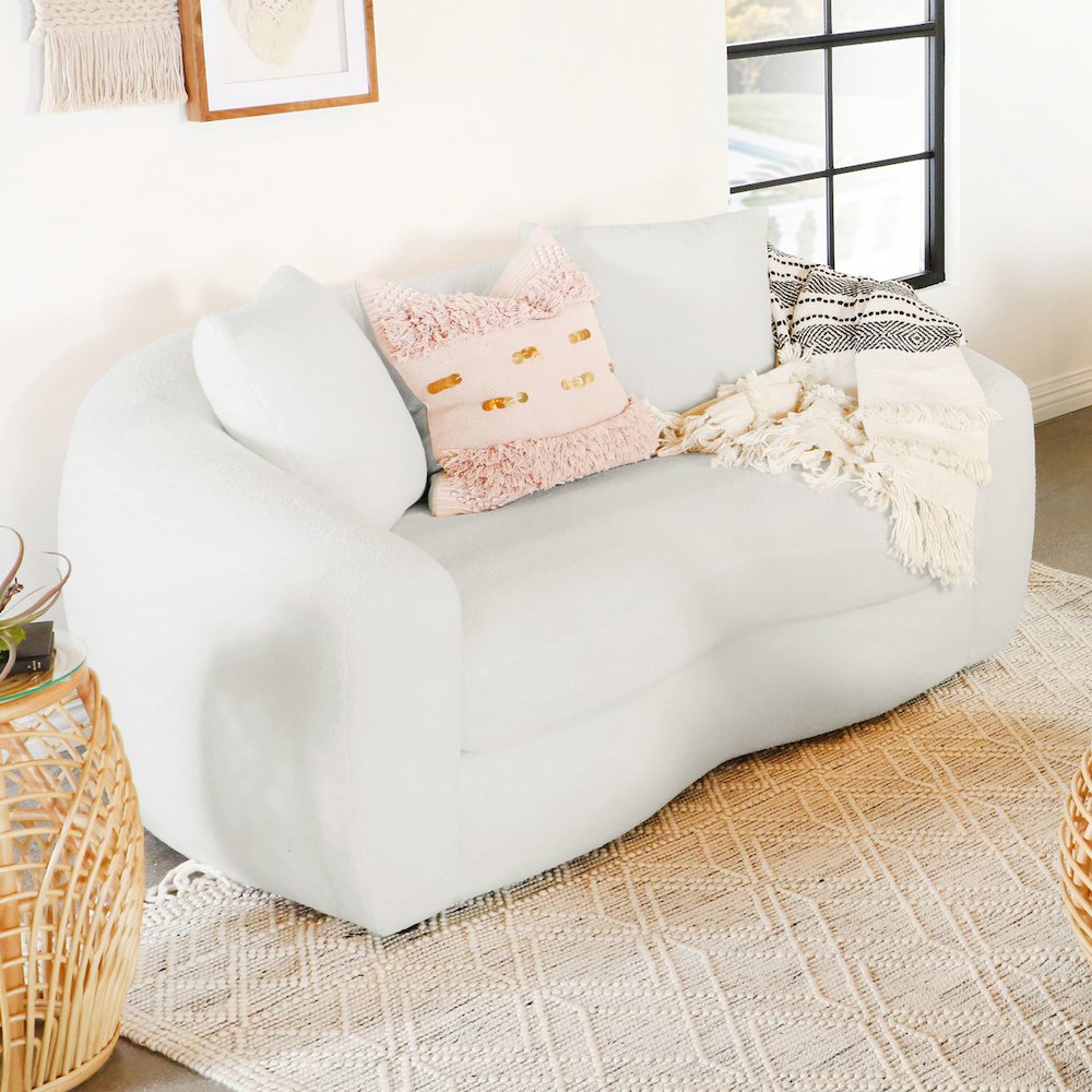 Isabella Faux Sheepskin Upholstered Loveseat Natural. Picture 10