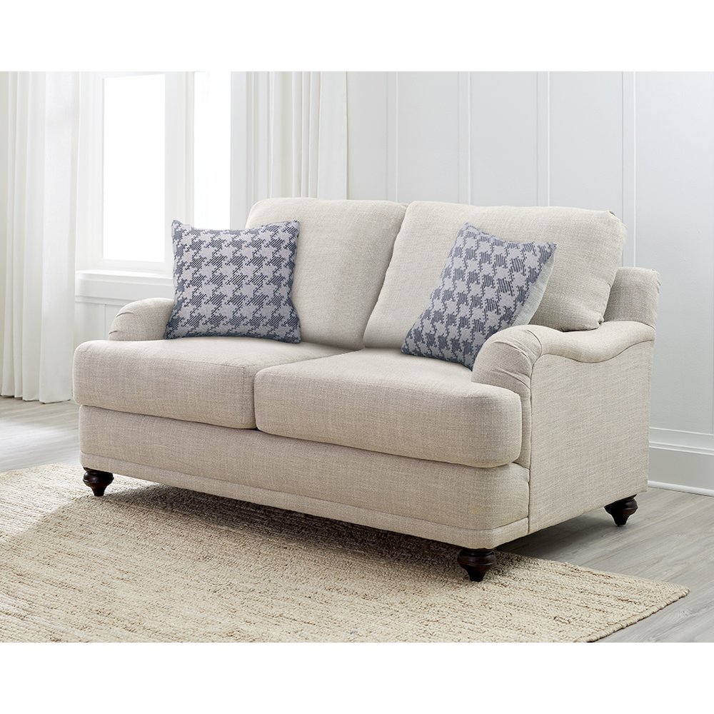 Glenn Upholstered English Arm Loveseat Light Grey and Blue. Picture 8