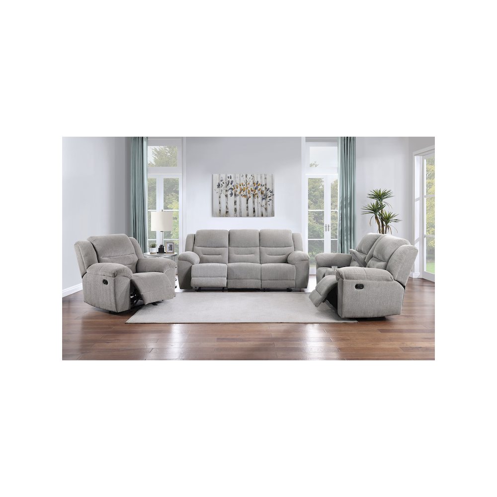 Gilson Chenille Upholstered Reclining Sofa Grey. Picture 11