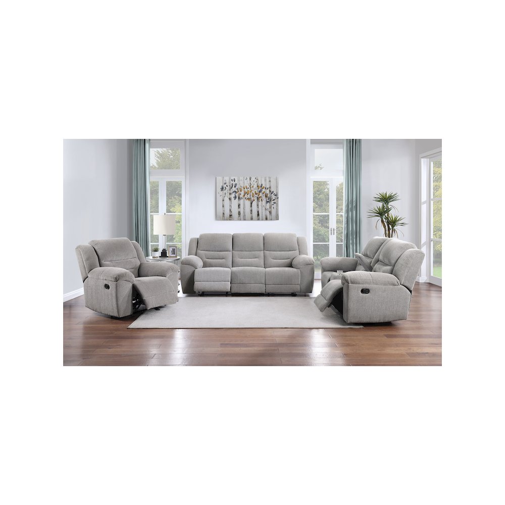 Gilson Chenille Upholstered Reclining Loveseat Grey. Picture 11