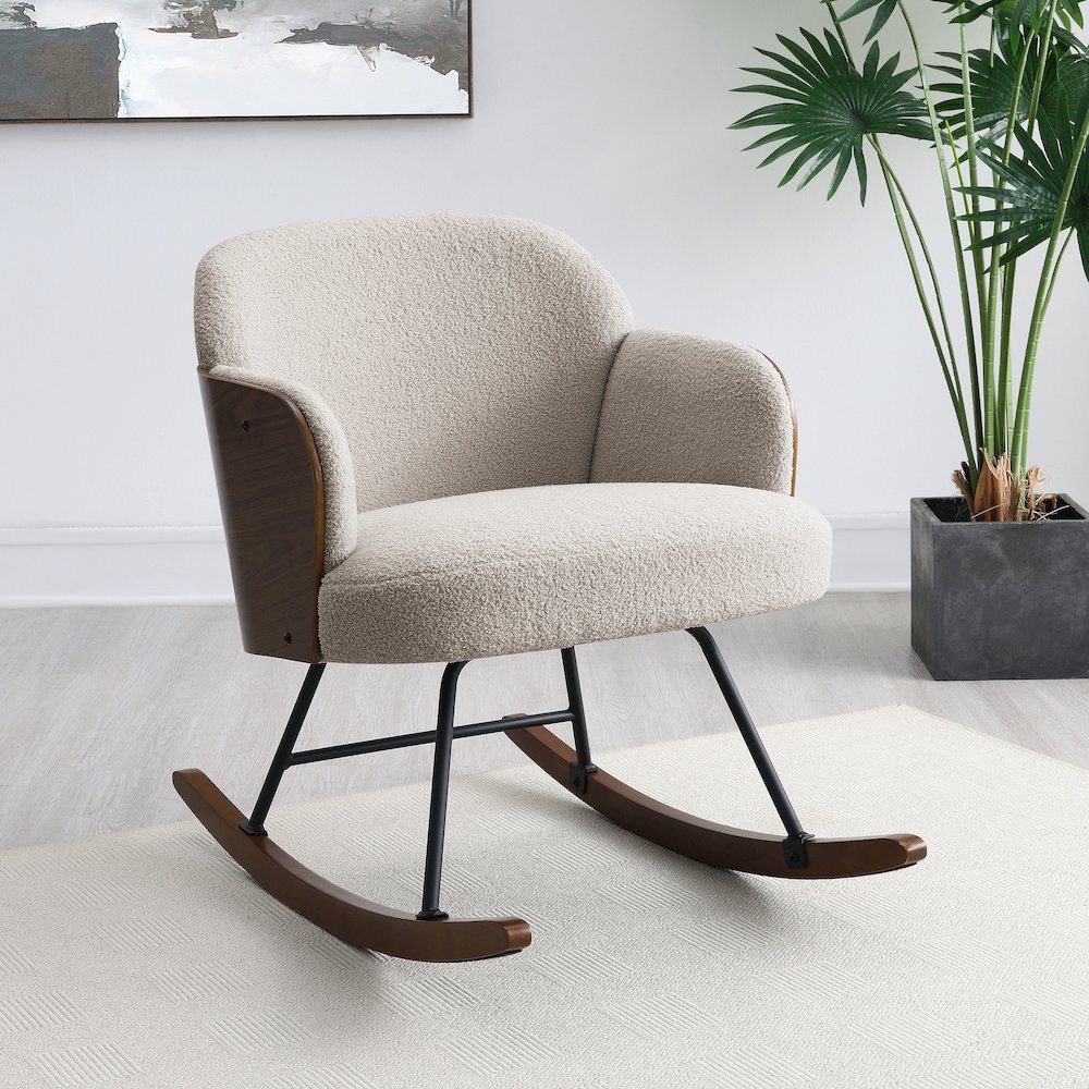Paige Boucle Upholstered Mid Back Rocking Chair Beige. Picture 10
