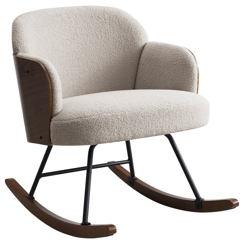 Paige Boucle Upholstered Mid Back Rocking Chair Beige. Picture 2