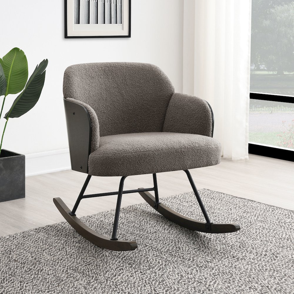Paige Boucle Upholstered Mid Back Rocking Chair Taupe. Picture 10