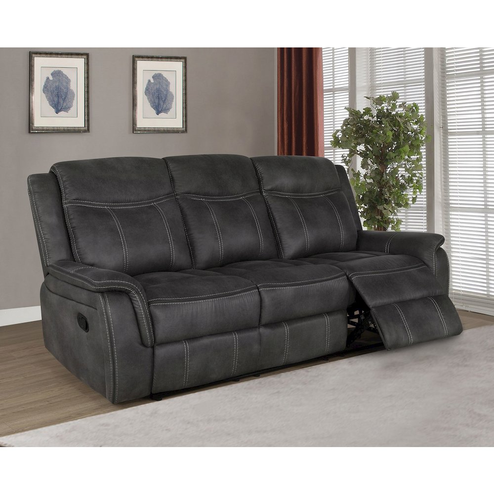 Lawrence Upholstered Padded Arm Reclining Sofa Charcoal. Picture 4