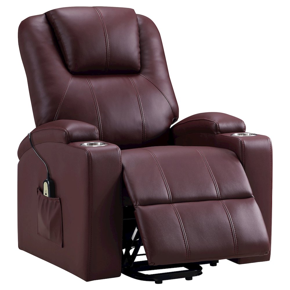 Armstrong Upholstered Power Lift Massage Recliner Wine Red. Picture 3