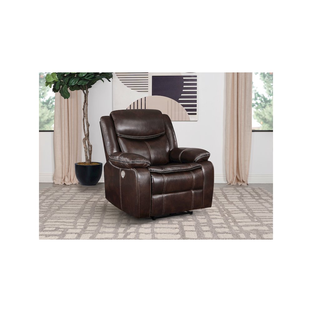Sycamore Upholstered Power Recliner Chair Dark Brown. Picture 8