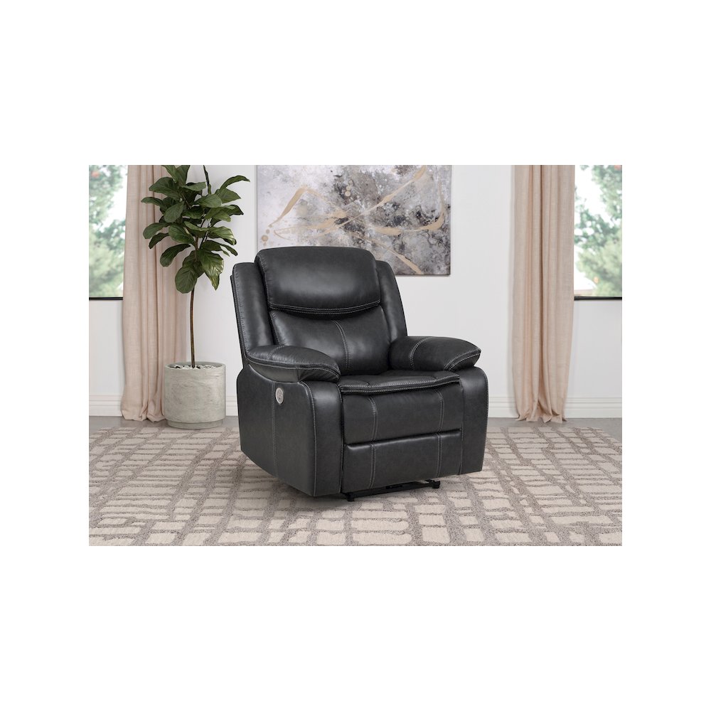 Sycamore Upholstered Power Recliner Chair Dark Grey. Picture 8