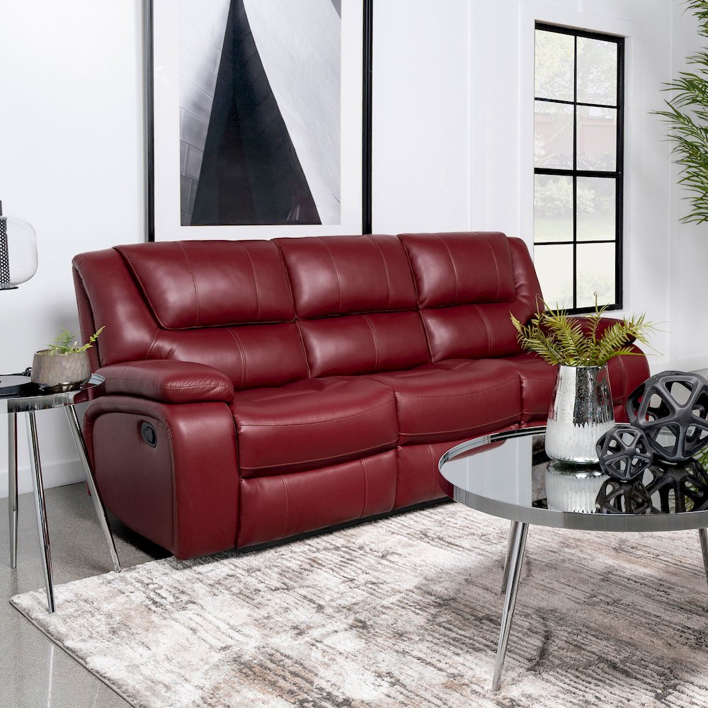 Camila Upholstered Motion Reclining Sofa Red. Picture 8
