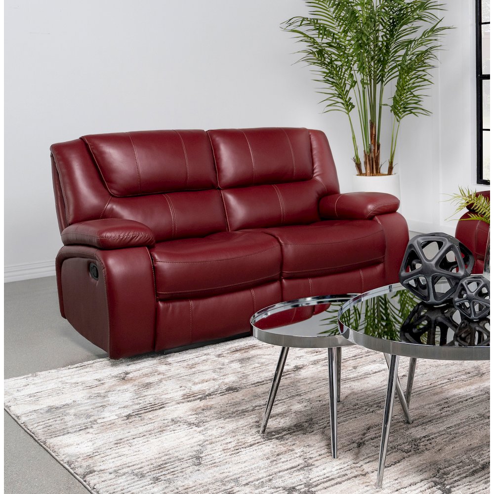 Camila Upholstered Motion Reclining Loveseat Red. Picture 8
