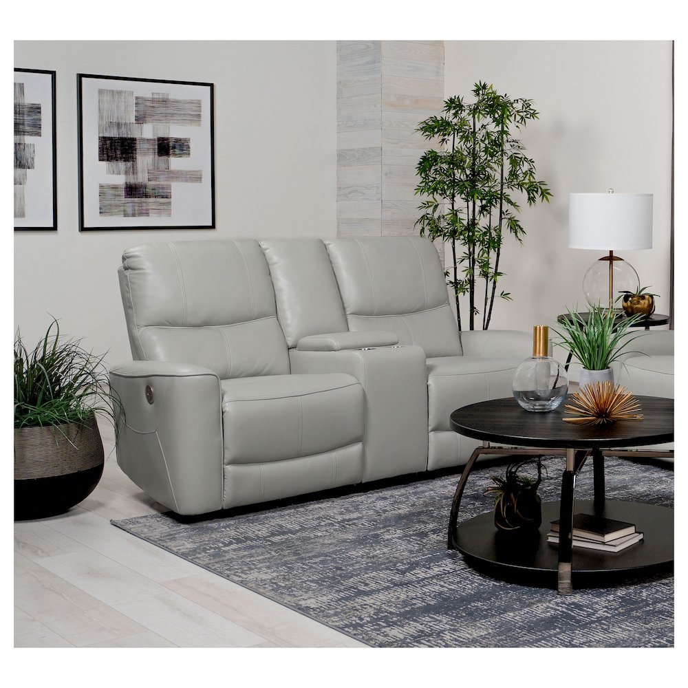 Greenfield Upholstered Power Reclining Loveseat Dove Grey. Picture 9