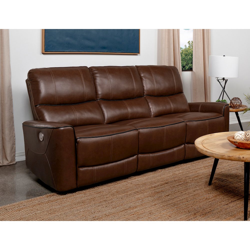 Greenfield Upholstered Power Reclining Sofa Saddle Brown. Picture 9