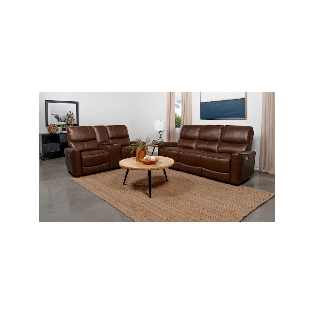 Greenfield 2-piece Power Reclining Sofa Set Saddle Brown. Picture 12