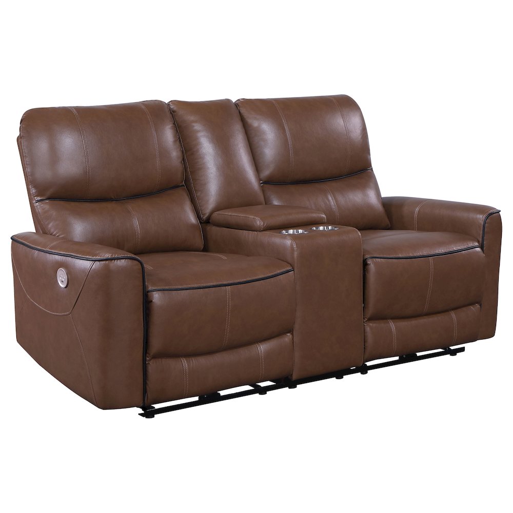 Greenfield Upholstered Power Reclining Loveseat Saddle Brown. Picture 2