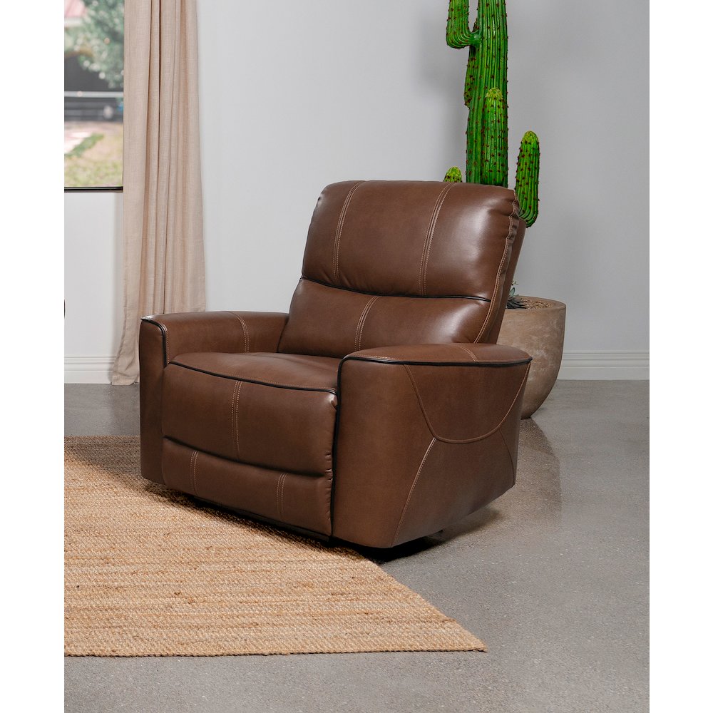 Greenfield Upholstered Power Recliner Chair Saddle Brown. Picture 9