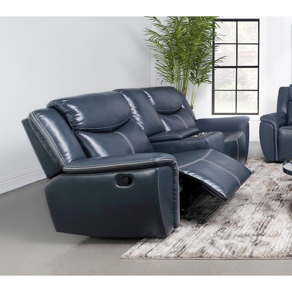 Sloane Upholstered Padded Arm Reclining Loveseat Blue. Picture 9