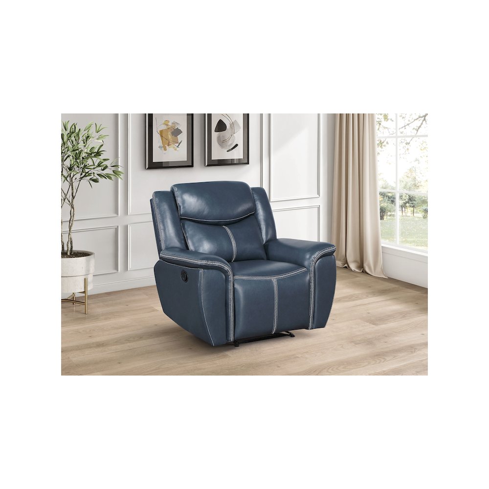 Sloane Upholstered Padded Arm Recliner Chair Blue. Picture 9