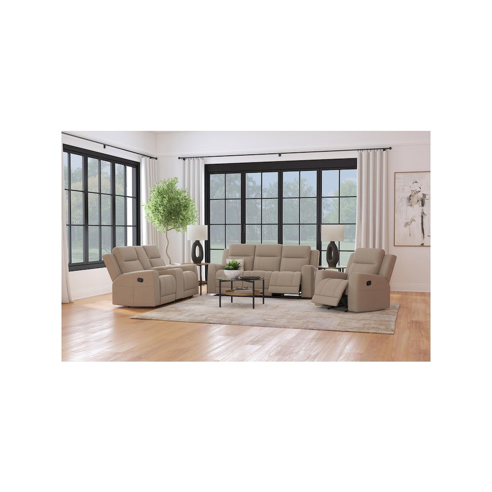 Brentwood Upholstered Motion Reclining Sofa Taupe. Picture 12