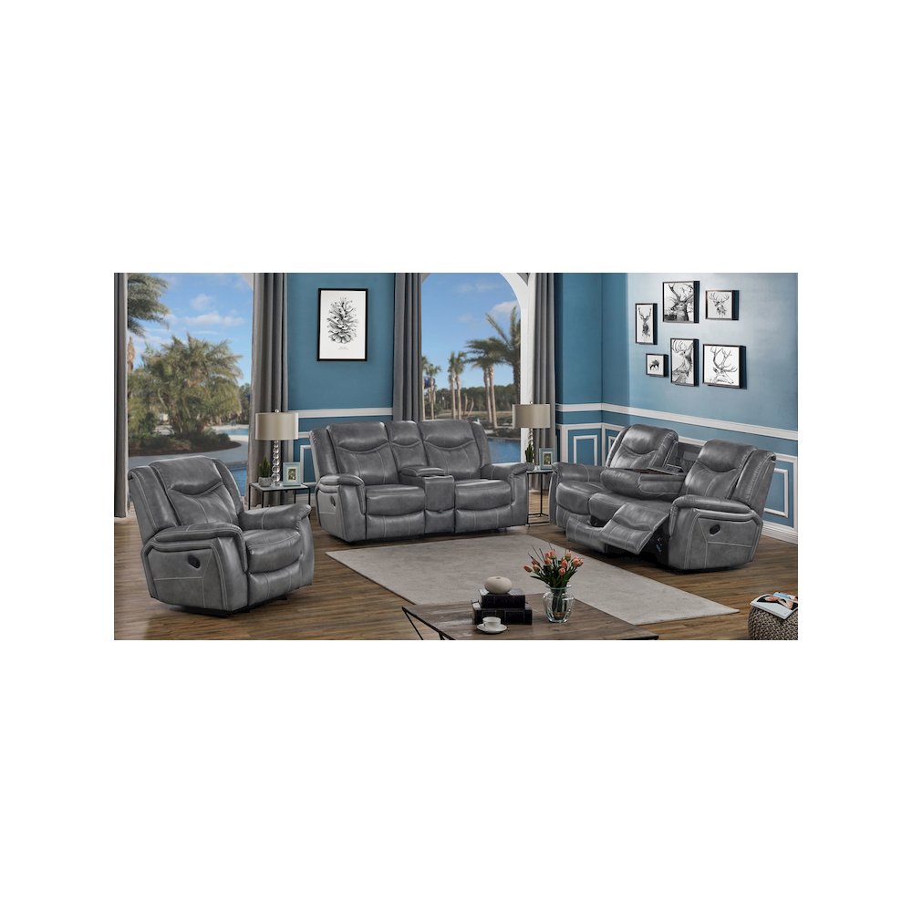 Conrad 3-piece Upholstered Padded Arm Motion Sofa Set Grey. Picture 4