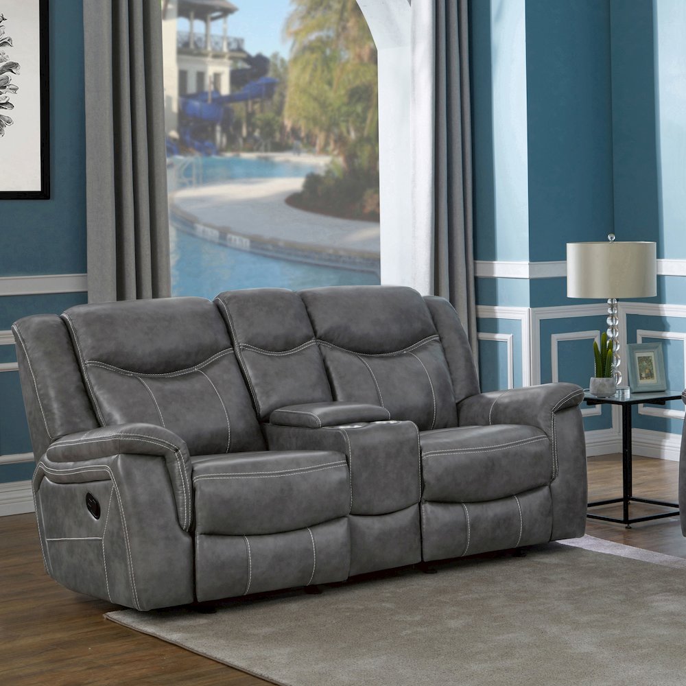 Conrad Upholstered Padded Arm Glider Loveseat Grey. Picture 11