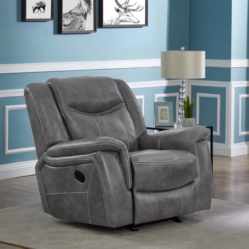Conrad Upholstered Padded Arm Glider Recliner Grey. Picture 10