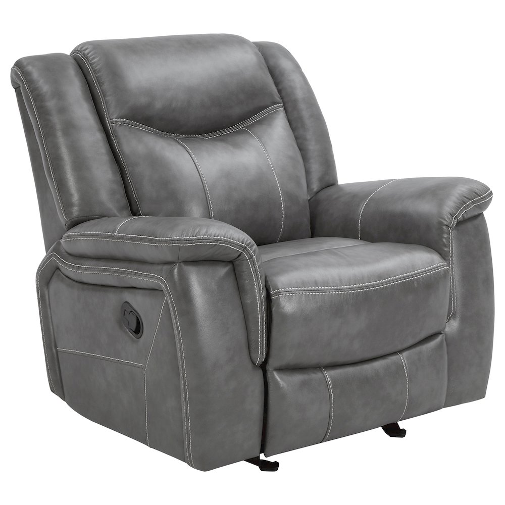Conrad Upholstered Padded Arm Glider Recliner Grey. Picture 2
